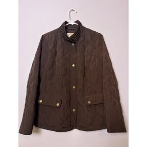 Talbots Womens Quilted Barn Jacket Petite Sz L Brown Snap Button